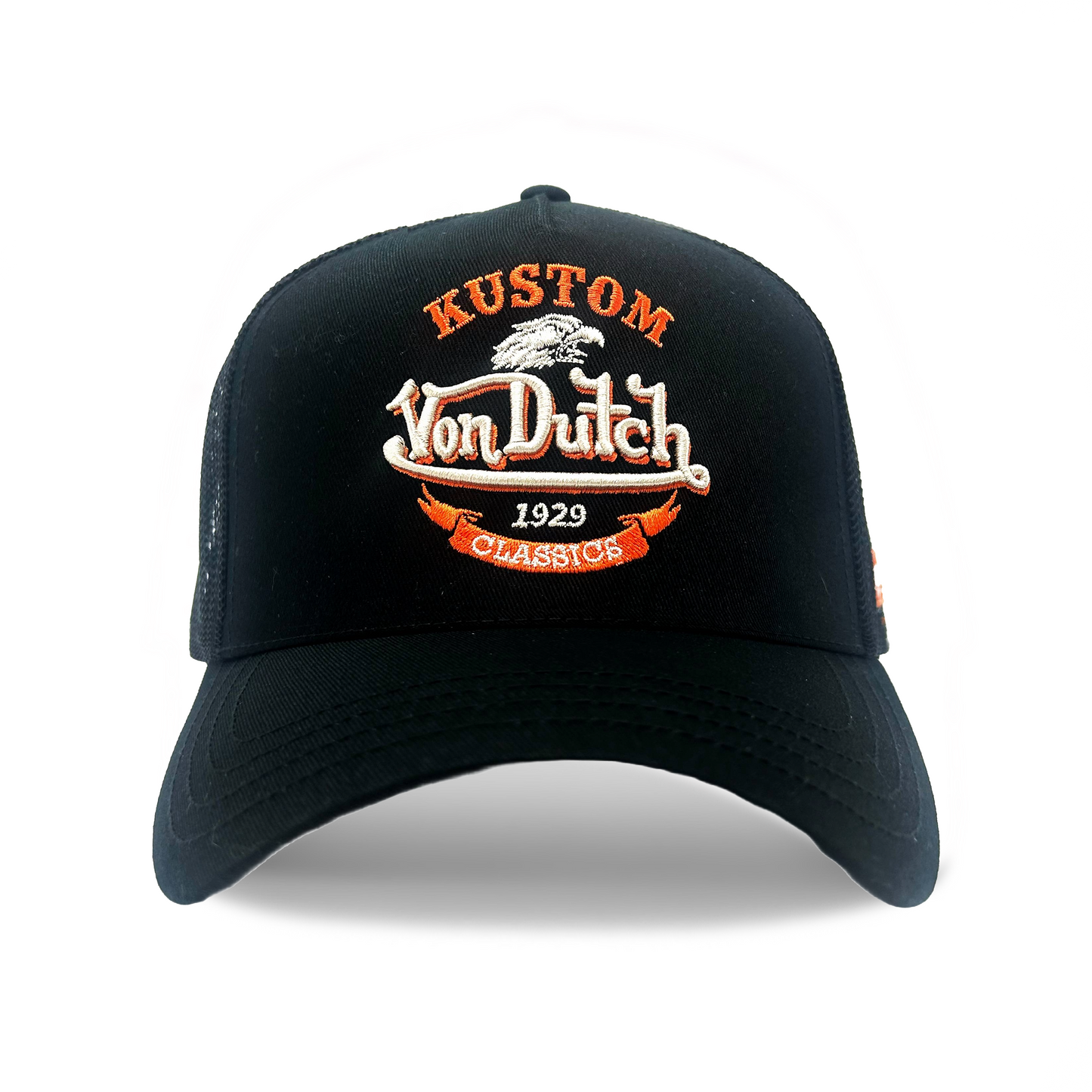 Black & Orange Kustom Classics Logo Trucker Hat