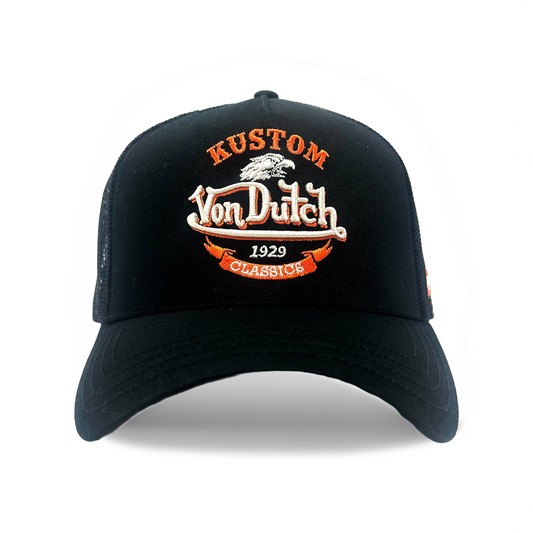 Black & Orange Kustom Classics Logo Trucker Hat