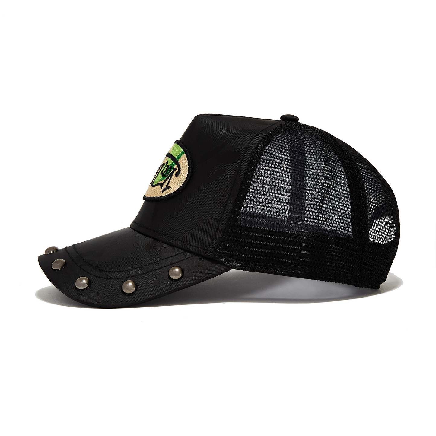 415 Black & Green Studded Trucker