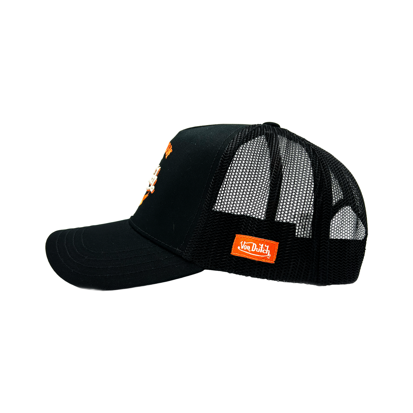 Von Dutch Black & Orange Kustom Classics Logo Trucker Hat