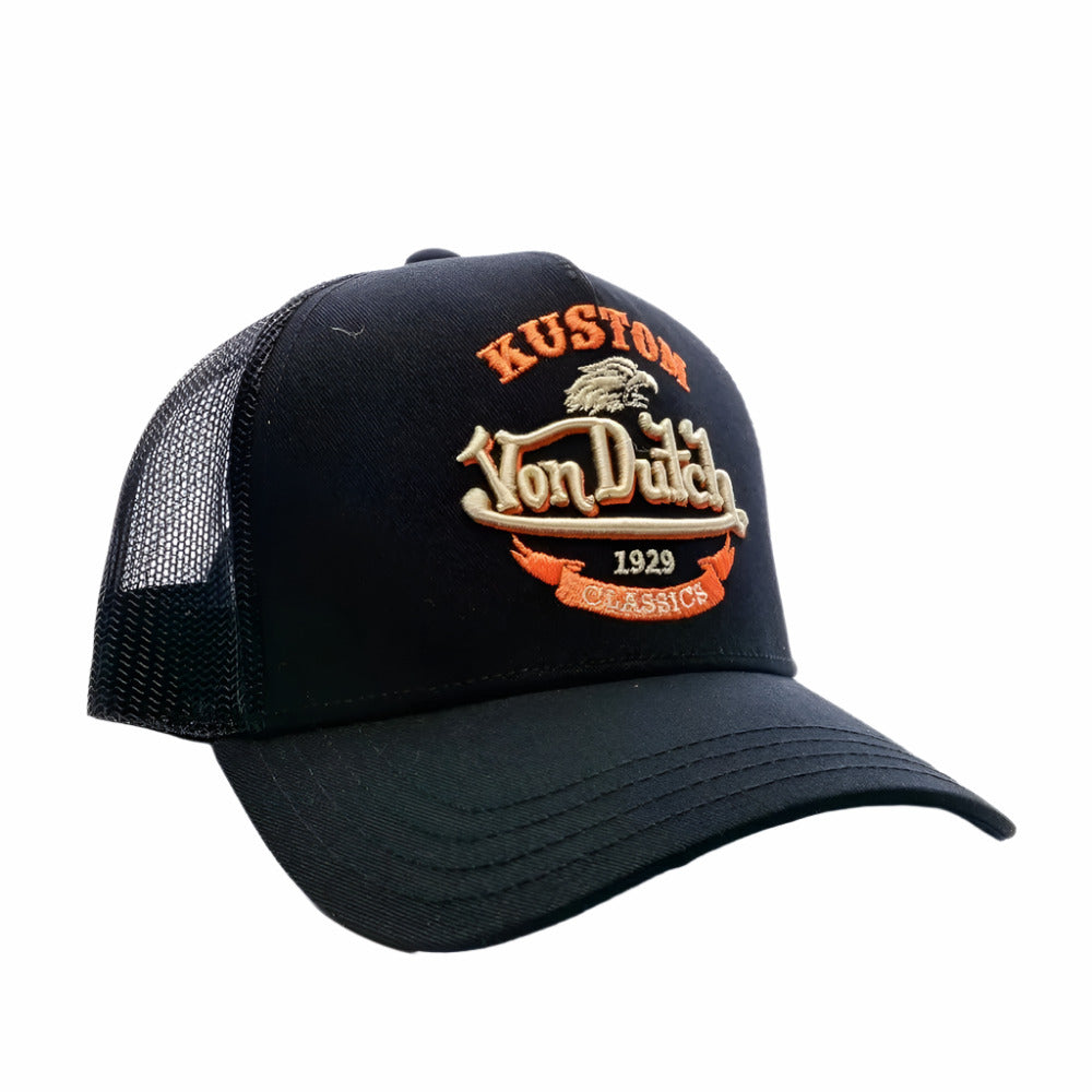 Black and Orange Kustom Classics Logo Trucker Hat