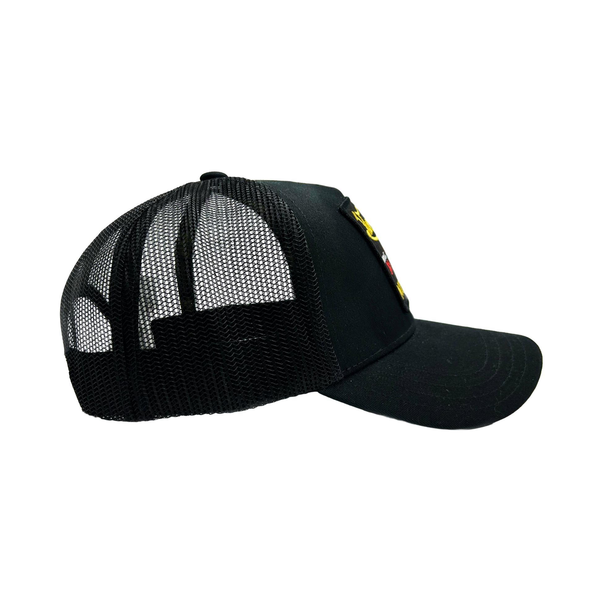 Black and Yellow Motorcyles Patch Trucker Hat