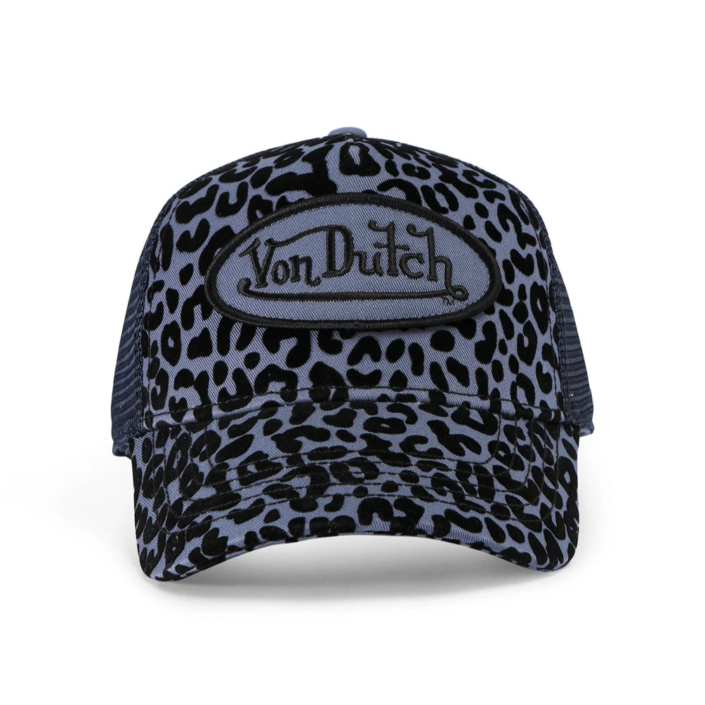 Von Dutch Blueberry Cheetah Velvet Trucker Hat