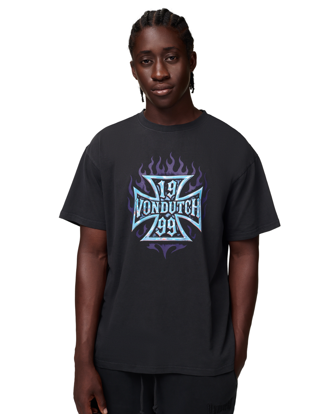 Chopper Cross Flames Tee - Black — image 3