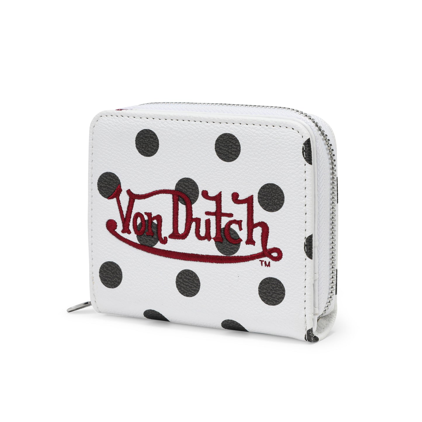 Polka Dot Zip-Up Wallet - White