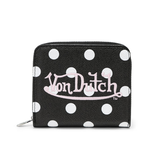 Polka Dot Zip-Up Wallet - Black