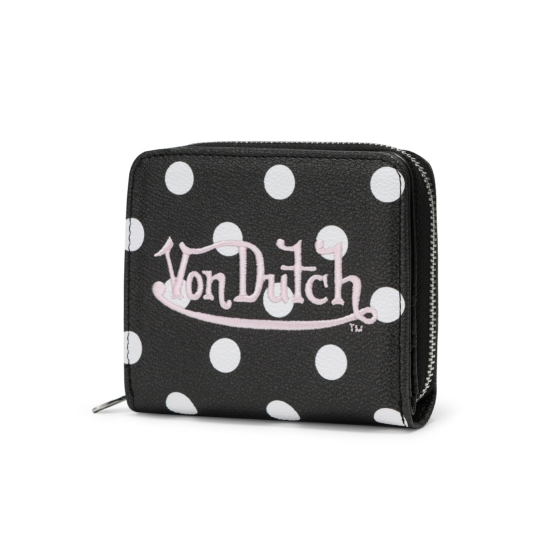 Polka Dot Zip-Up Wallet - Black