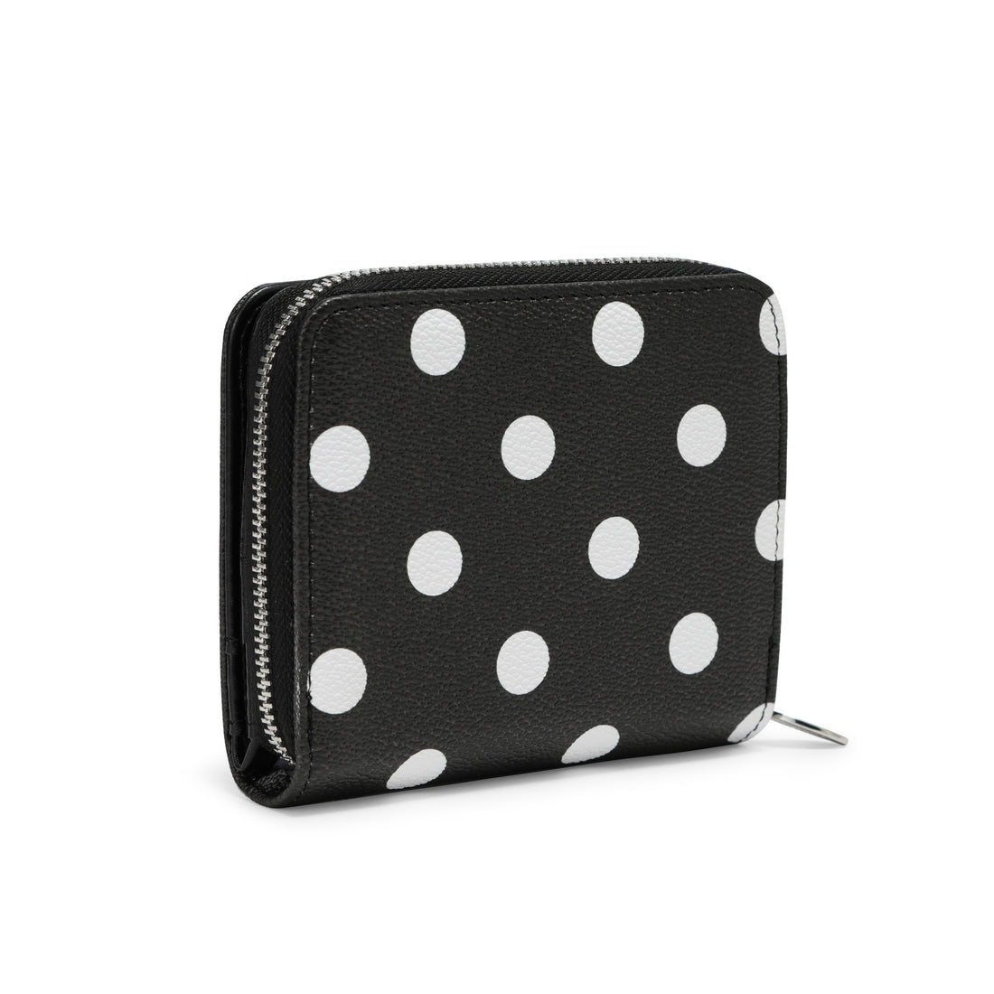 Polka Dot Zip-Up Wallet - Black
