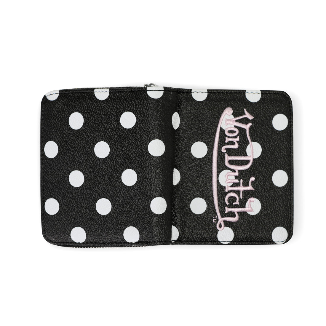 Polka Dot Zip-Up Wallet - Black
