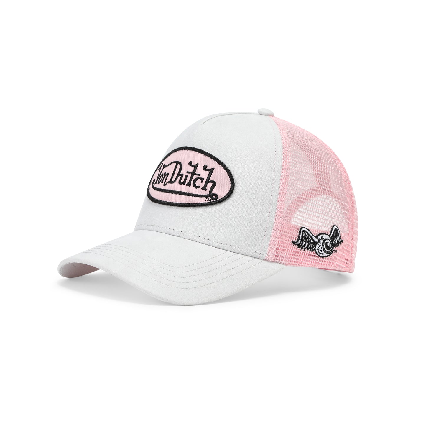 Suede Trucker Hat - Grey and Pink