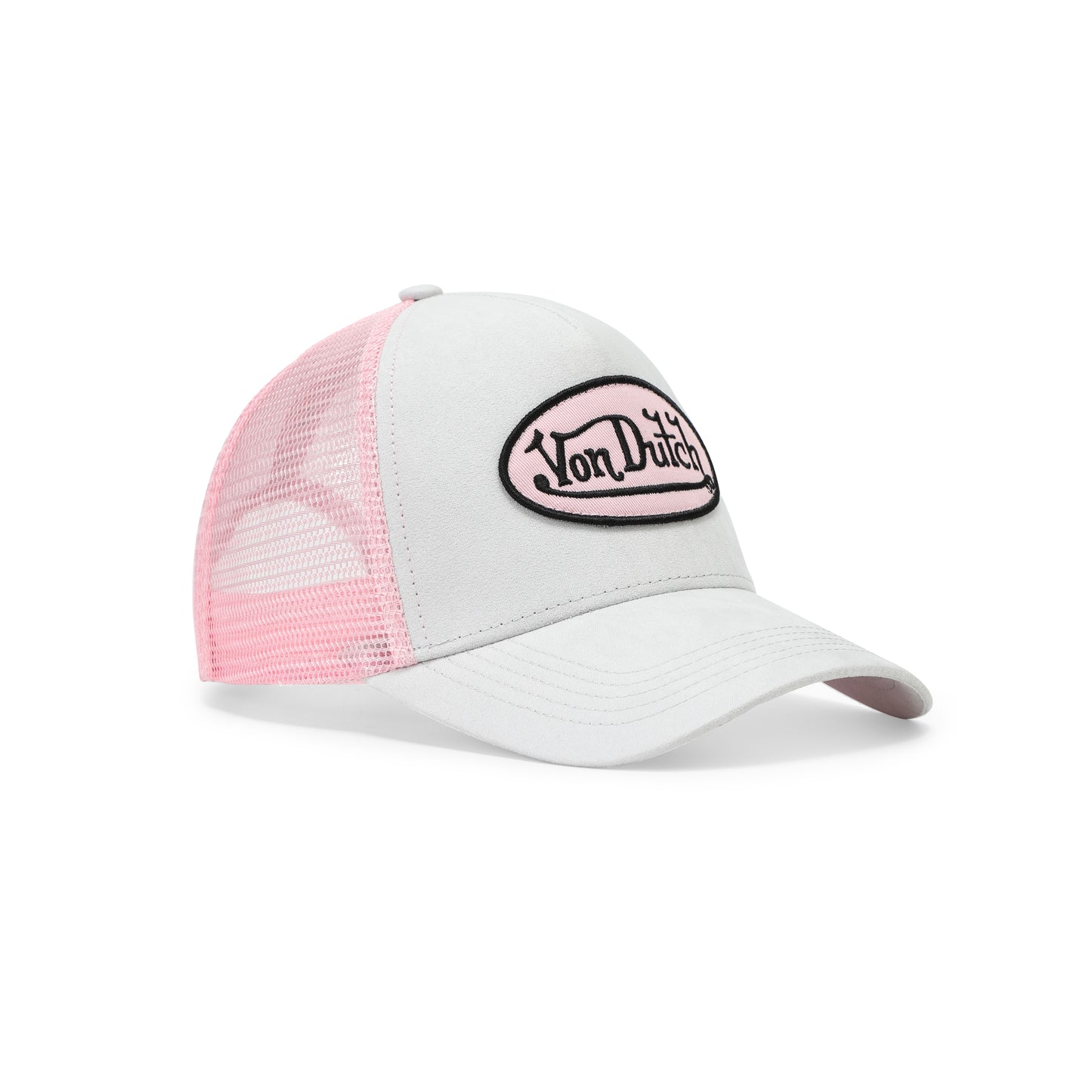 Suede Trucker Hat - Grey and Pink