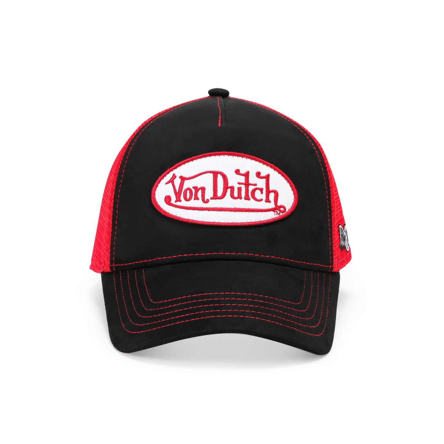 Suede Trucker Hat - Black and Red Mesh