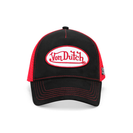 Suede Trucker Hat - Black and Red Mesh