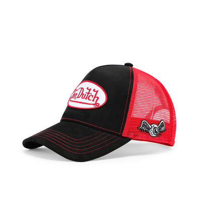 Suede Trucker Hat - Black and Red Mesh