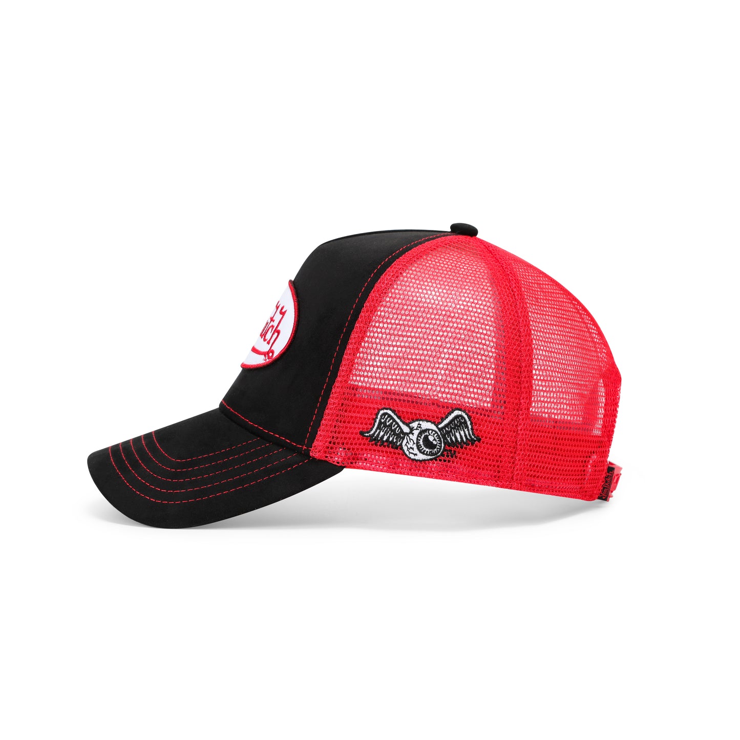 Suede Trucker Hat - Black and Red Mesh