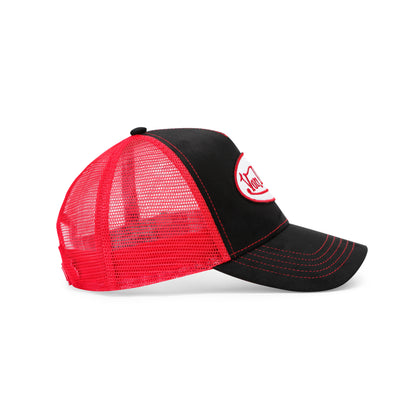 Suede Trucker Hat - Black and Red Mesh