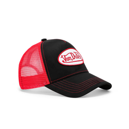 Suede Trucker Hat - Black and Red Mesh