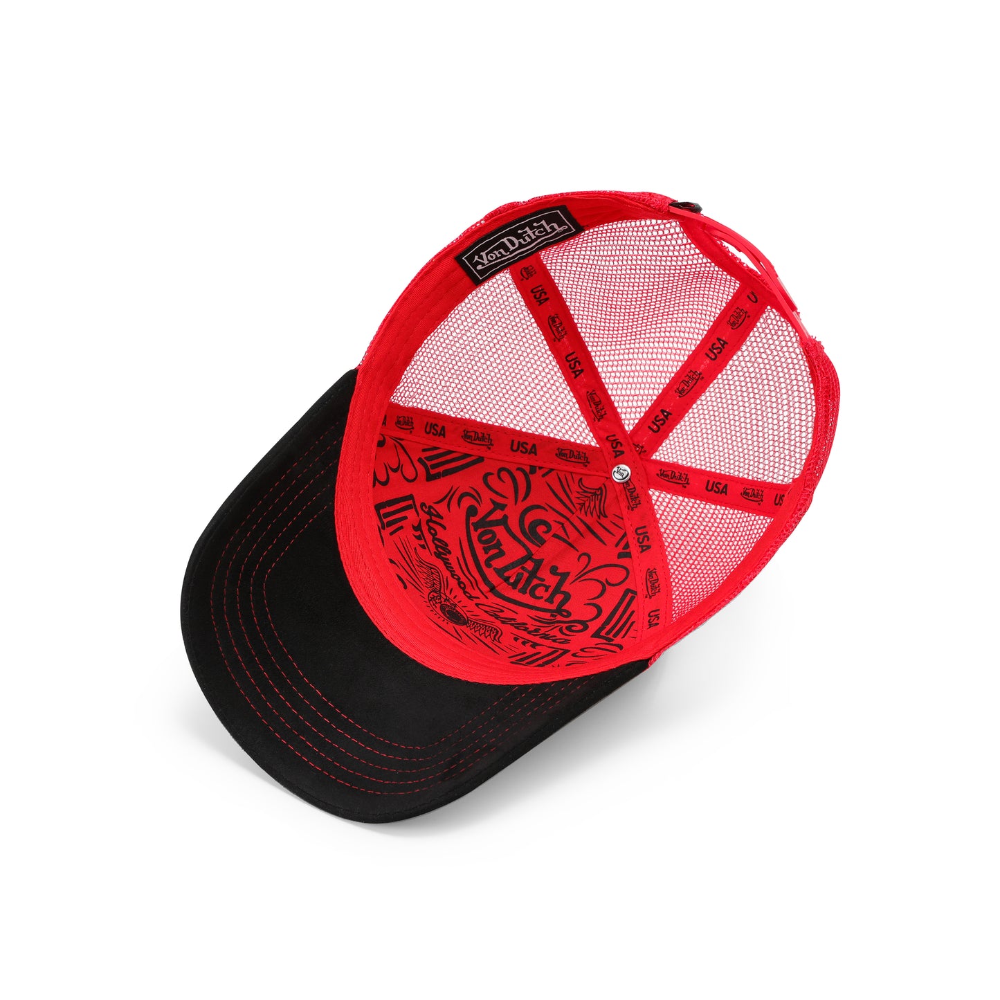 Suede Trucker Hat - Black and Red Mesh