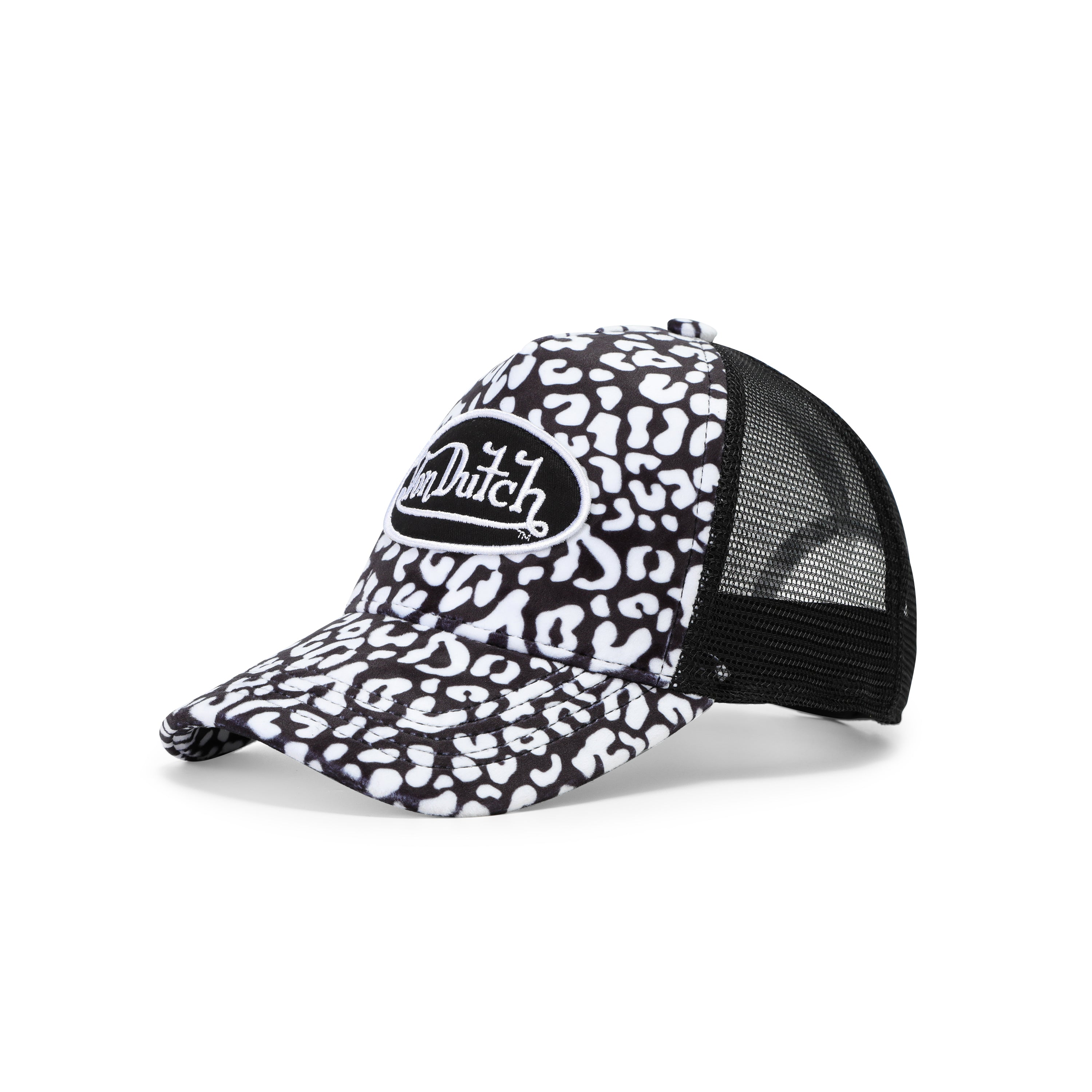 【白×豹柄】Von Dutch ボンダッチ メッシュキャップ 帽子 新品 White and Black Cheetah Velvet Trucker Hat | Von Dutch