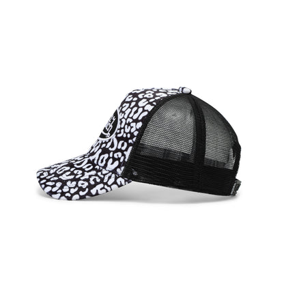 White and Black Cheetah Velvet Trucker Hat