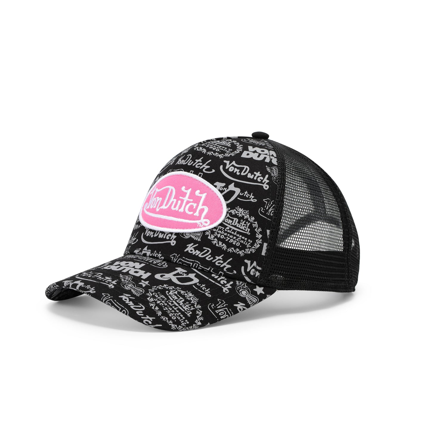 Logo Stamp Trucker Hat - Black and Pink