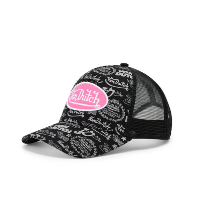 Logo Stamp Trucker Hat - Black and Pink