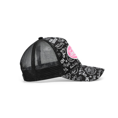 Logo Stamp Trucker Hat - Black and Pink