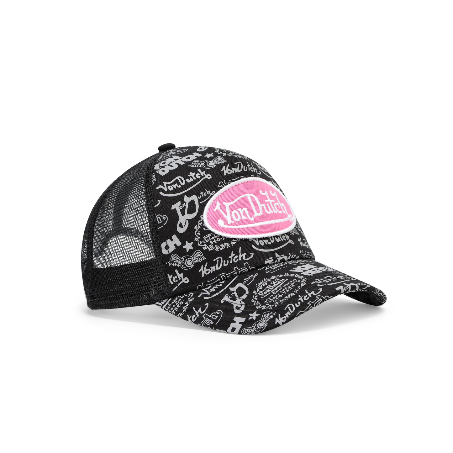 Logo Stamp Trucker Hat - Black and Pink