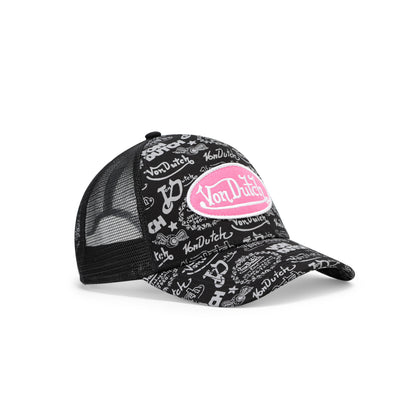 Logo Stamp Trucker Hat - Black and Pink