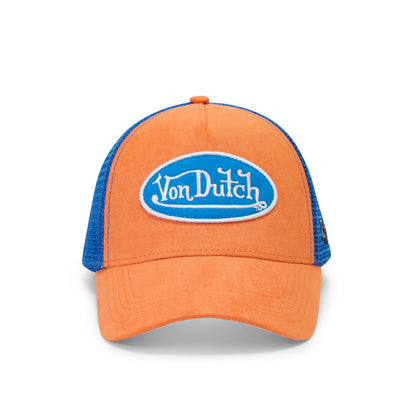 Suede Trucker Hat - Orange and Blue