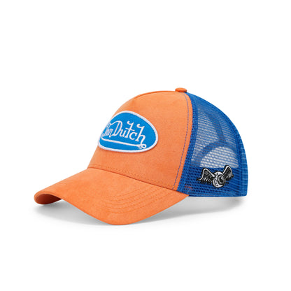 Suede Trucker Hat - Orange and Blue