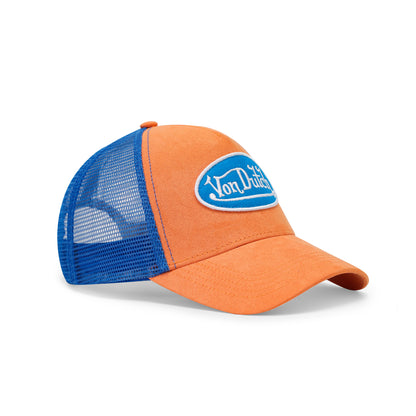 Suede Trucker Hat - Orange and Blue