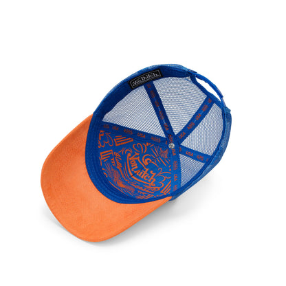 Suede Trucker Hat - Orange and Blue