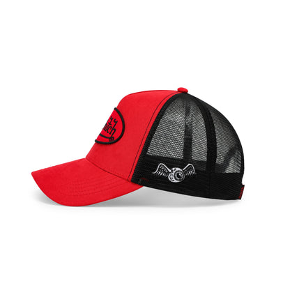 Suede Trucker Hat - Red and Black