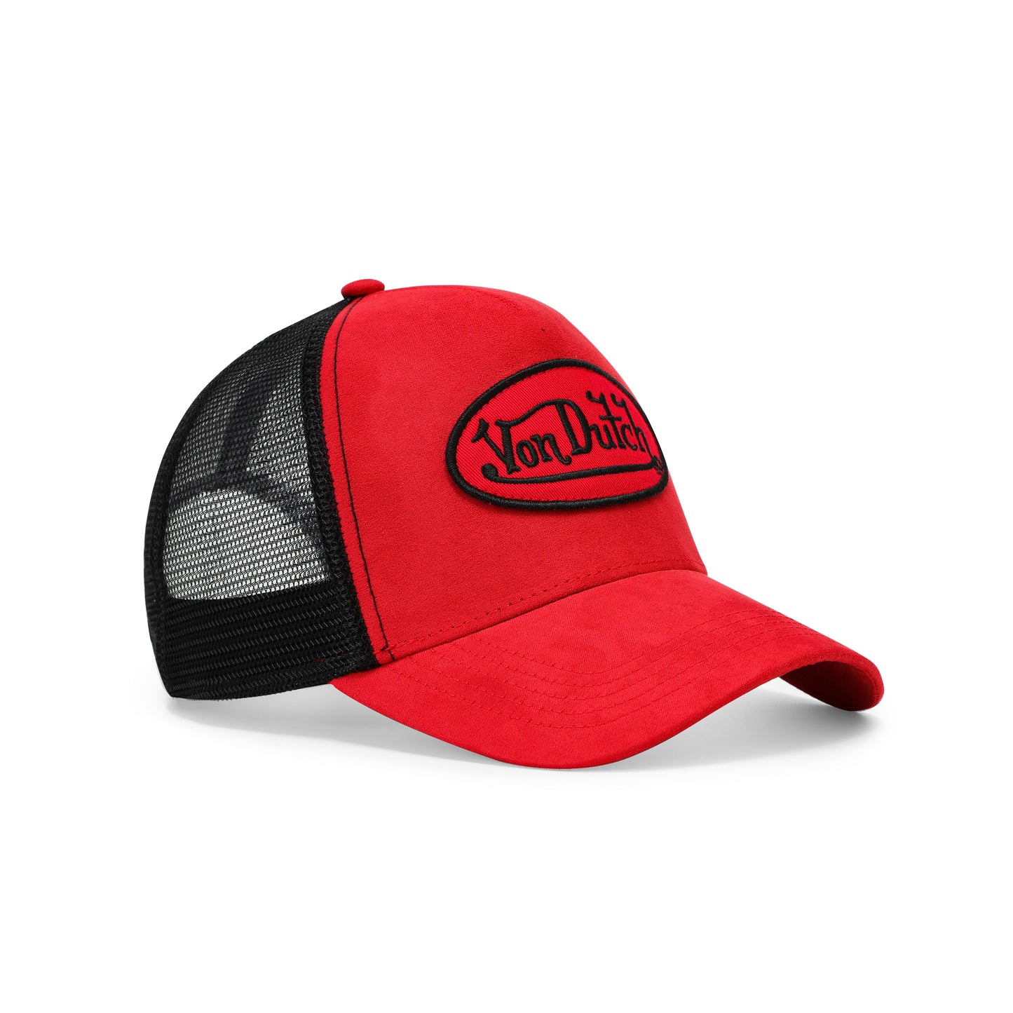 Suede Trucker Hat - Red and Black