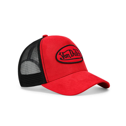 Suede Trucker Hat - Red and Black