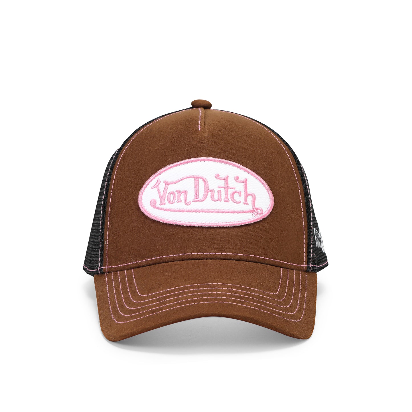 Suede Trucker Hat - Brown and Pink