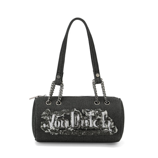 Barrel Bag - Long Barrel Black Distressed Denim