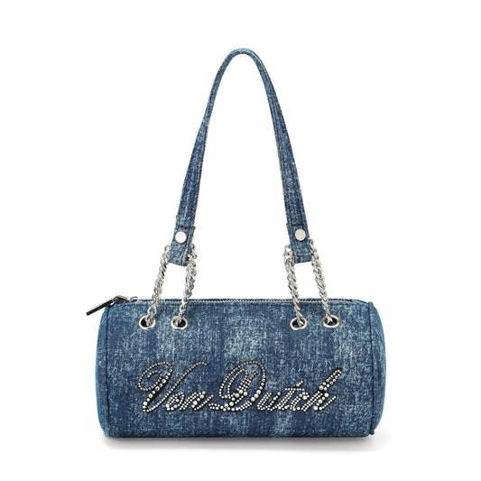 Barrel Bag - Long Barrel Blue Denim Rhinestone