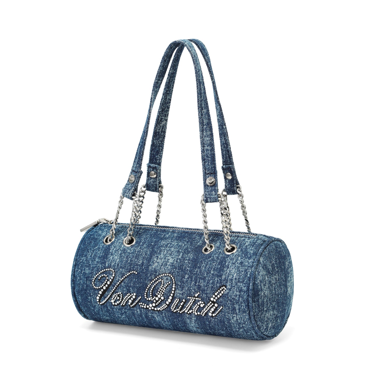Barrel Bag - Long Barrel Blue Denim Rhinestone