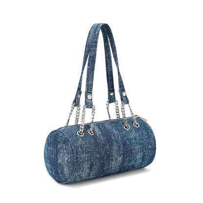 Barrel Bag - Long Barrel Blue Denim Rhinestone