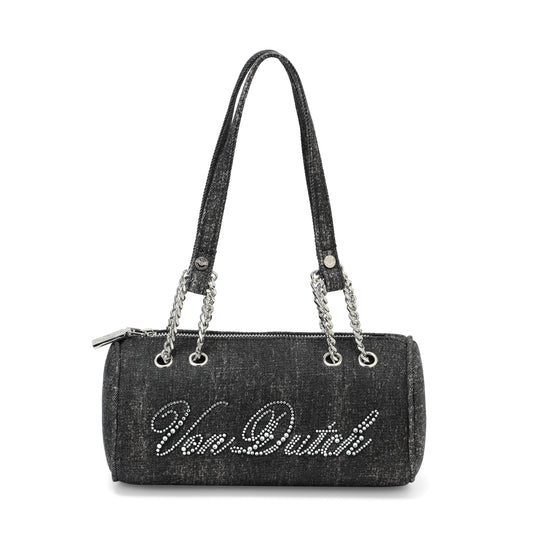 Barrel Bag - Long Barrel Black Denim Rhinestone