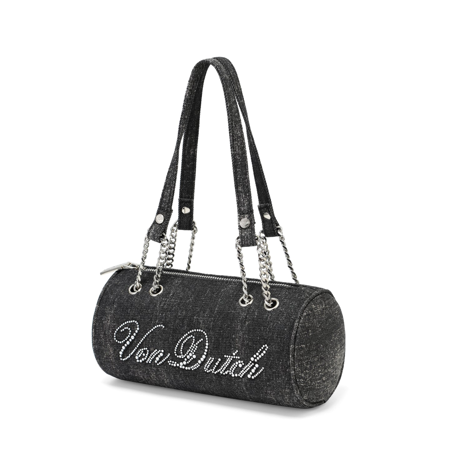 Barrel Bag - Long Barrel Black Denim Rhinestone