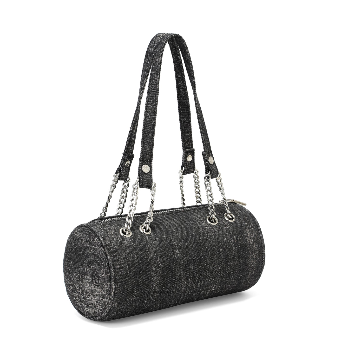 Barrel Bag - Long Barrel Black Denim Rhinestone