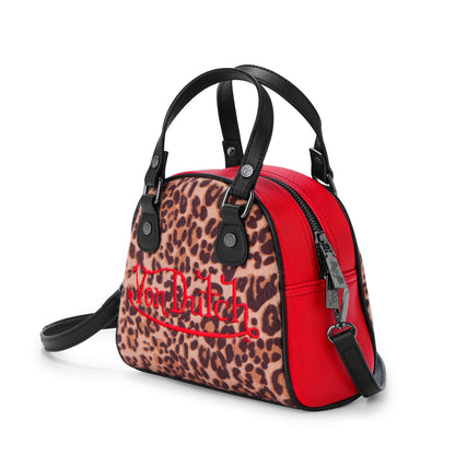 Red Leopard Vegan Pony Hair Bowling Bag