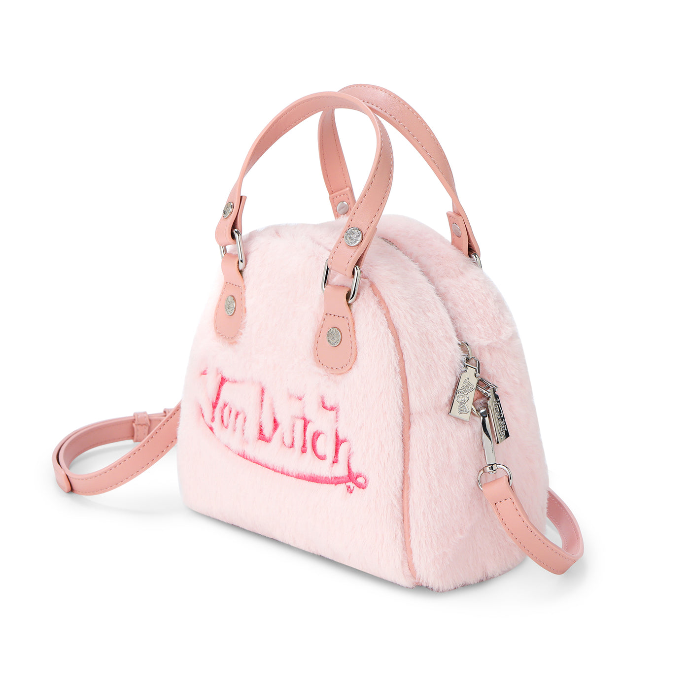 Von Dutch Light Pink Furry Bowling Bag