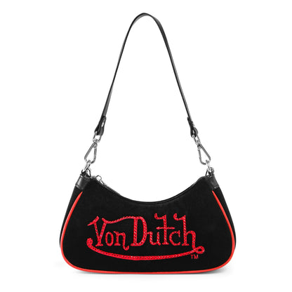 Black & Red Rhinestone Shoulder Bag