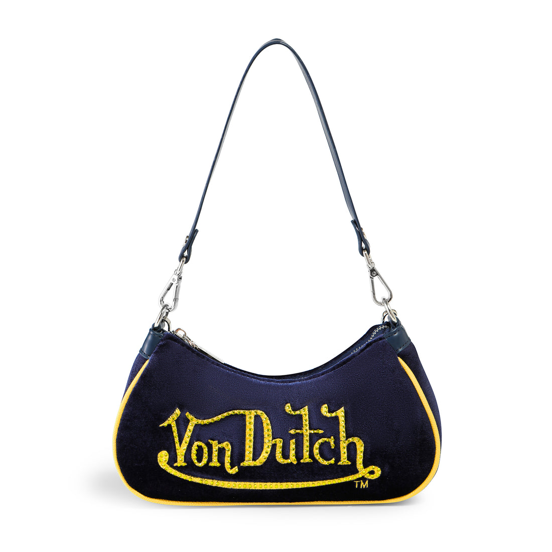 Von Dutch Blue & Yellow Rhinestone Velvet Shoulder Bag — image 1