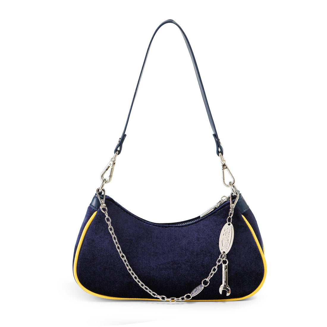 Von Dutch Blue & Yellow Rhinestone Velvet Shoulder Bag — image 3