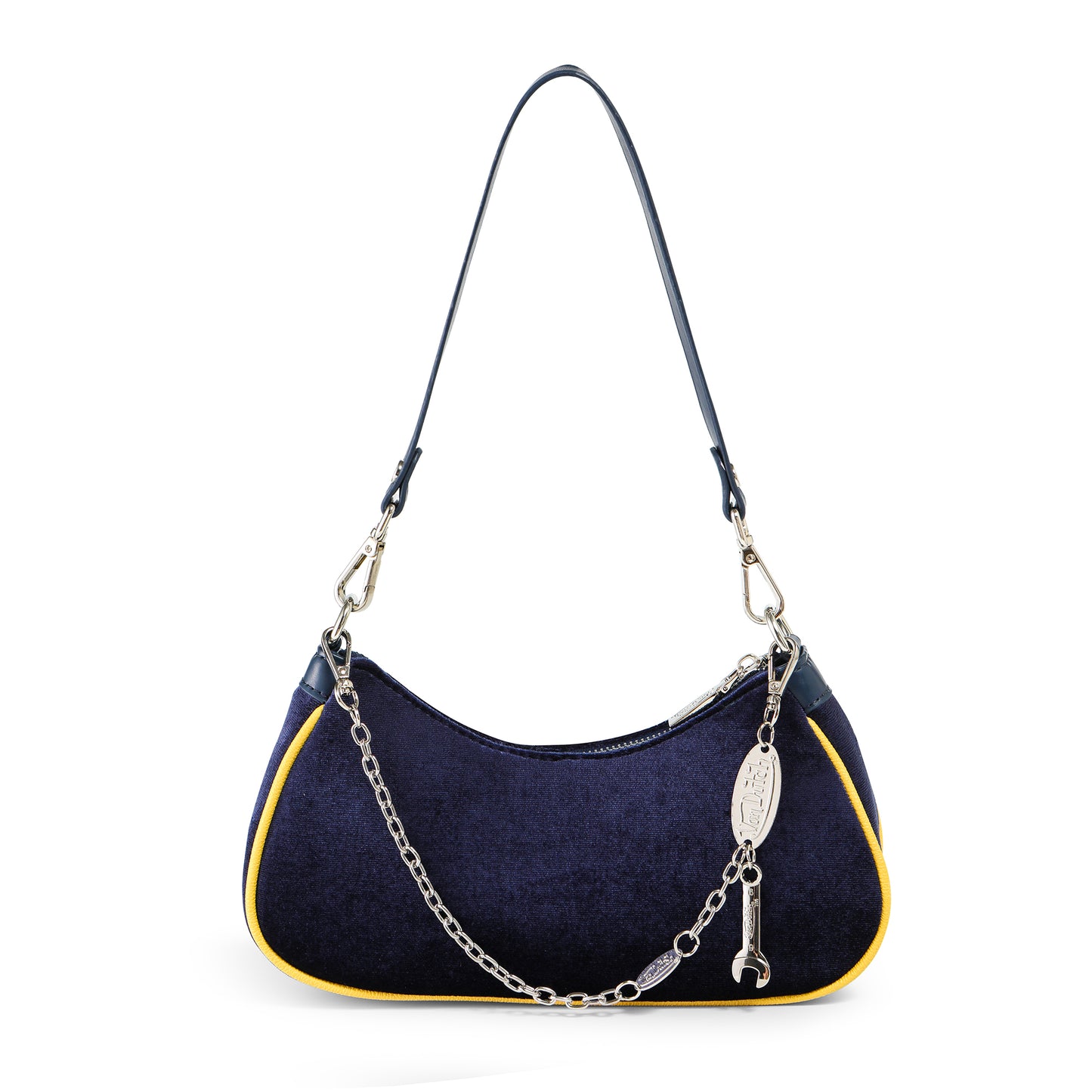 Von Dutch Blue & Yellow Rhinestone Velvet Shoulder Bag